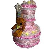 おむつケーキ【3段】パンパースM使用おしゃぶり付き羊のぬいぐるみ 出産祝いオムツケーキ女の子用