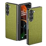 Aioria 互換性 ケース for Samsung Galaxy Z Fold 5 Fold5 5G 生地パターンレザー高級に保護純色スマホケース (Green, Z Fold 5)