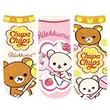 【Amazon.co.jp限定】ソックス3足セット リラックマ×チュッパチャプス ドットイエロー/ストロベリー/ベージュ