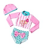 「楽々セレクトショップ」ベビー水着　女の子　ビキニ　 アイスクリーム柄　リボン　セパレート キャップ付き ショートパンツ　日焼け防止 超可愛い　伸縮性　海辺 温泉 記念写真　85~135cm　３点セッ