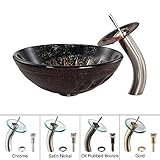 Kraus C-GV-681-19mm-10SN Magma Glass Vessel Sink and Waterfall Faucet Satin Nickel [並行輸入品]