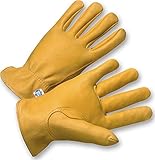 West Chester 9925K/L Leather Glove, Shirred Elastic Wrist Cuff, 9.5 Length, Large, Natural (Pack of 