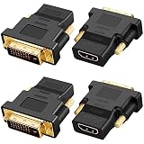 Xiatiaosann 金メッキ HDMI - DVI アダプター、双方向 DVI オス (24 + 1) - HDMI メス変換アダプター (プロジェクター、HDTV、PC、TV、PS3 用、PS4 用) (4 パック)
