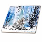 3drose Heike Köhnenデザイン妖精おとぎ話 – The Snow Tiger With Fairy In A Winter Landscape – タイル 8-Inch-Glass c