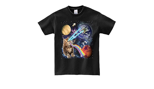 Amazon 品 目からビームを出す 猫 銀河系 ねこ キッズ 半袖 Tシャツ オリジナルプリント 通販