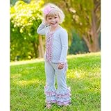 ラッフルバッツ(RuffleButts)女の子用ベビーピンクチュールアクセントラッフル付きグレーフレアパンツ 6-12months 6-12ヶ月用　70cm-80cm フリル付きパンツ,出産祝いギフト