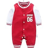 Lisa Pulster ベビー カバーオール キッズ 長袖 スタジアム 子供服 コットン 柔らか レッド ブルー 春秋 (66cm(身長60－66cm), レッド)