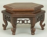 いよじ園 鉄刀木 六角透彫（小品サイズ）[一辺：12.5cm］【盆栽道具】【飾卓】【花台】