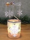 Spinning Snowflakes Candle Holder with Frosted Glass and Silver Metal Charms Scandinavian Design Car