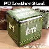 アンティーク＆レトロ＆ヴィンテージな缶のようなPUレザー貼りスツール・椅子 / YA-13010 / グリーン / 角形 / イス