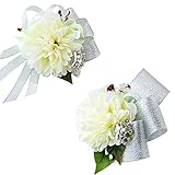 Funpa　造花　コサージュ　花嫁ブレスレット　2個セット　腕飾り　結婚式　婚約　ウェディング　公演　宴会　会場　お祝い　新婦　花嫁介添人　出演　エレガント　リボン　ロマンチック　ライトイエロー