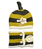 Plus Nao(プラスナオ) 子供用ニット帽＋マフラー・ボタン付きネックウォーマー・ニットキャップ・キッズ・ベビー・子ども・男の子・女の子 F 黄＋緑