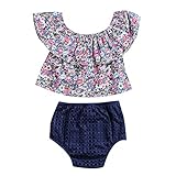 ベビーガールズ2pcsロータスリーフフリル襟オフショルダー花柄トップスショーツOutfit カラー: パープル