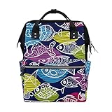 ママバッグ　マザーズバッグ　リュックサック　ハンドバッグ　旅行用 魚柄 カラフル ファション