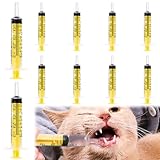 AAGWW 10個 ペット 犬 猫 汎用 5ml 動物用 給餌器 手押し式 プラスチック 注射器（デザイン：5ml，10個セット）
