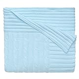 Elegant Baby 100% Cotton, Wide Cable Knit Blanket with Wide Ribbed Border 36 x 45 Inch in Baby Blue 