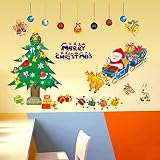 Christmas Tree Santa Claus Wall Stickers Deers Snowman Bells Gifts Removable Xmas Wall Decals Home D