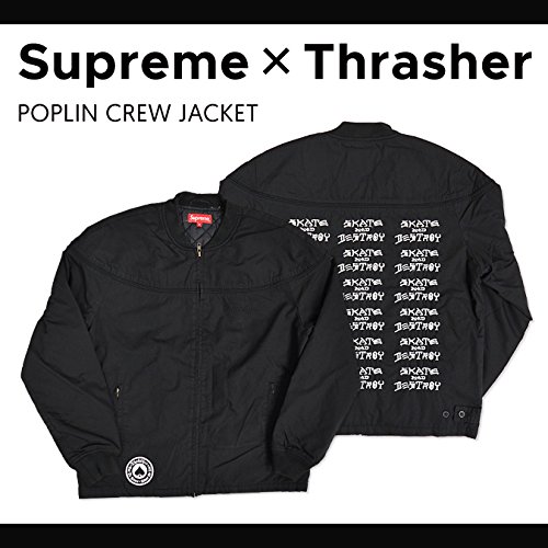 supreme thrasher poplin crew jacket black