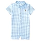 POLO RALPH LAUREN (ポロラルフローレン) ギンガム コットン メッシュ ショートオール ベビー 男の子 ブルー 70cm (6ヶ月) [並行輸入品]