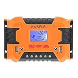 Anself 10A/20A 12V 24V LCD ソーラー充電コントローラ パネルバッテリーレギュレータ 自動過負荷保護 温度補償 デュアルUSB＆DCスイッチ