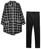 アビックス マミールナ 授乳口付きチェック柄パジャマ M-L ブラック 先染め起毛 377483