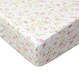 Brandream Floral Fitted Baby Girl Fitted Crib Sheet Floral Baby Crib Set White & Pink Crib Sheet [並行