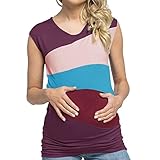 HUYB妊娠中　女性 カラー スプライス母乳育児　二層 スプライス T-shirt半袖　授乳口付き ルームウェア 春夏 快適 ゆったり 上着 産前 産後 日常用　マタニティ服レディース (L, 紫色)