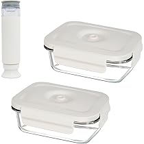 Amazon｜Y K YUKO 融光 真空保存容器 耐熱ガラス 370ML+370ML+手動