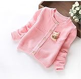 Candykids 女児 女の子 子供服 長袖 ニットセーター ニット ウェア シャツ トップ  セーター カーデ 春秋 可愛い (110cm, ピンク)
