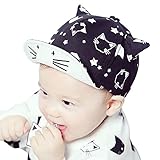 【SEBLES】ベビー 赤ちゃん 男の子 女の子 キャップ 猫 キャット ねこ カジュアル 耳付き ホワイト ブラック プリント 可愛い コットン 綿 UV 紫外線 6-12ヶ月(Bタイプ)