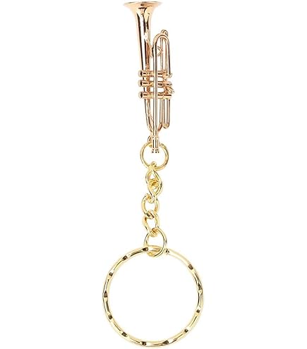 トランペット型キーホルダー ゴールド トランペット楽器 音楽 立体 マットゴールド カニカン付