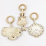 木製 リング ママ授乳の時　赤ちゃんのおもちゃ　ベビーベッドトイ　動物　マペット　キリン/象/ライオンのはがため ベビー 知育玩具【木育 安全 無味】３枚セット