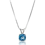 MAX + STONE 925 Sterling Silver 6mm Cushion Cut Birthstone Solitaire Pendant Necklace for Women with 18 inch Box Chain