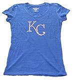 MLB公式ライセンスKansas City RoyalsレディースVネックスパンコールシャツ L
