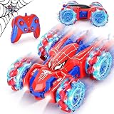 スパイダー リモートコントロールカー 2.4Ghz RCカー ヘッドライト付き 両面オフロード 360°回転 RCドリフトカー 充電式 屋内屋外 4WD RCスタントカー スパイダー おもちゃ 男の子用 4-6 5-7 8-13 (赤)