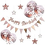 誕生日 バルーン 飾り付け 風船セット 星付き ハッピー バースデー HAPPY BIRTHDAYガーランド ハート風船 紙吹雪風船 ドットシール 装飾 パーティー お祝い サプライズ (ローズゴールド)