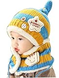 子供 ニット帽 ネックウォーマー セット ニットキャップ かわいい 赤ちゃん　野球 ふわふわ 暖かい (ブルー)