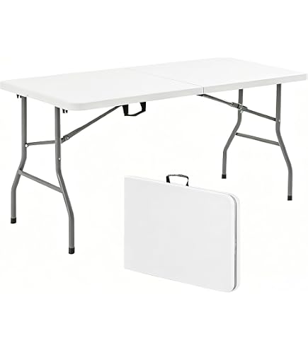 新品　Hanmir ワークテーブル 折りたたみテーブル 作業台 ホワイト Amazon.co.jp: 作業台 ワークテーブル 折りたたみ 幅153cm×奥行70cm×高