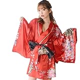 [LoveRich] ラブリッチ サテン和柄花魁ミニ着物ドレス 和柄 よさこい 花魁 コスプレ キャバドレス [1206] レッド FREE