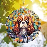 64memory キャバリアキングチャールズスパニエルウィンドスピナー、キャバリアキングチャールズスパニエルウィンドスピナー 庭や庭に吊るすユニークなギフト風スピナー、3Dハンギングウィンドスピナー屋外