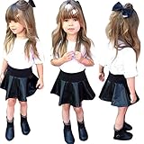 Muxika 1set幼児子供女の子服長袖Tシャツトップス+レザースカート カラー: ホワイト