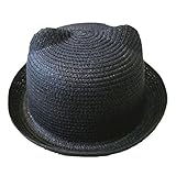 Laquest 耳付き かわいい 帽子 子供 キッズ 大人 ハット UVカット ベビー カンカン帽 (大人（56-58cm）, ブラック)