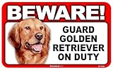 BEWARE！GOLDEN RETRIEVER ラミネートサイン：ゴールデンレトリーバー 注意 警戒中 Made in U.S.A [並行輸入品]