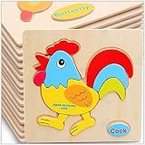 Wunes(TM)?1個ランダム色木製動物漫画車両パターンパズル子供の早期教育インテリジェンスおもちゃ