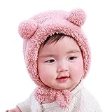ベビーニット帽 赤ちゃん 女の子 男の子 耳保護付き 綿　無地　柔らかい 暖かい かわいい　防風・防寒・保温 春 秋 冬 (ピンク)