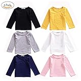 Ochine 6枚セット 長袖カットソー Uネック 女の子Tシャツ ボトムシャツ 普段着 綿 春 秋 赤ちゃん キッズ 子供服 ロンT トップス ガールズ 無地 六色展開