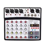 BOMGE 6チャンネルdjオーディオミキサー、MP3 USB Bluetooth、48Vファンタム電源、5V電源、99 DSPエコーエフェクトミキサー（ライブ、音楽、カラオケ、ポッドキャスト用） (黒)