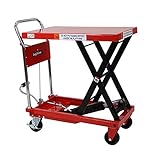 油圧式昇降台車 リフトカート テーブルカート ハンドリフター 赤 耐荷重約500kg キャスター付き ノーパンクタイヤ 昇降台 油圧リフト 油圧台車 テーブルリフト リフティングテーブル 運搬台車 油