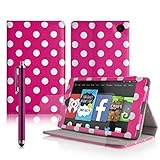Casezilla Amazon Fire HD 6 Tablet Multi-Function Pink White Polka Dots Leather Case / Typing & Viewi