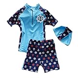 子供　キッズ　水着　男の子　錨柄　スイムウェア　練習用水着　プール ビーチ 夏水あそび　日焼け防止　UVカット (80－95cm, ブルー)